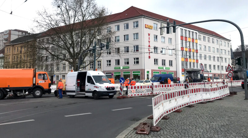 Weichensanierungsarbeiten der SVF in der Heilbronner Straße.