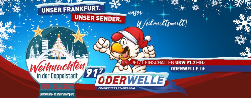 91.7 ODERWELLE präsentiert: die Oderweihnacht 2022 auf dem Brunnenplatz am Oderturm.