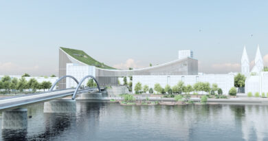 Für den Bau des Zukunftszentrums ist ein internationaler Architekturwettbewerb geplant. Die Stadt Frankfurt (Oder) präsentiert unverbindliche Anregungen, hier die Variante „Brückenbogen“.