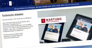 Internetwache Brandenburg: derzeit keine Onlinestrafanzeigen möglich.