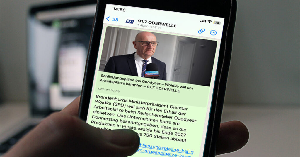 Informationen der ODERWELLE jetzt auch über eigenen WhatsApp-Kanal.